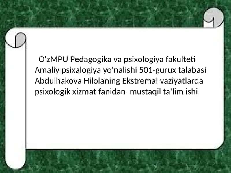 Favqulot davaziyatlarda ahvolining xatti xarakati