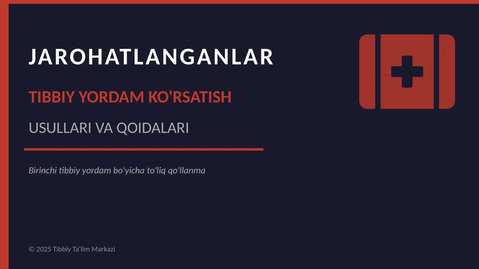 Jaroxatlanganlarga tibbiy yordam korsatishni usullari va qoyidalarini o'rganish.