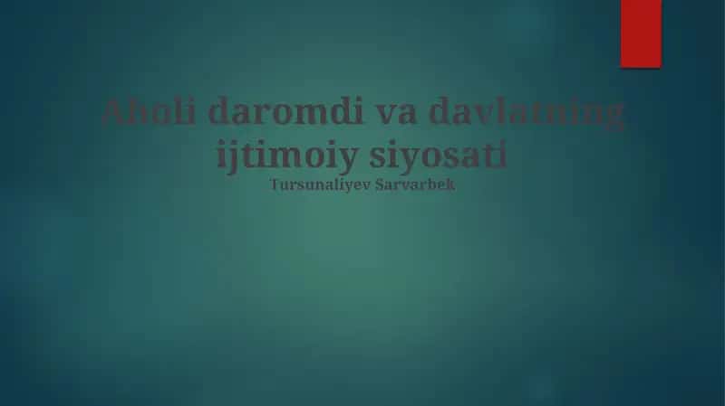 Aholi daromadi va davlatning ijtimoiy siyosati