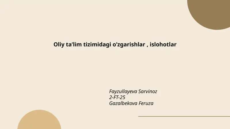 Oliy taʼlim tizimidagi oʼzgarishlar, islohotlar