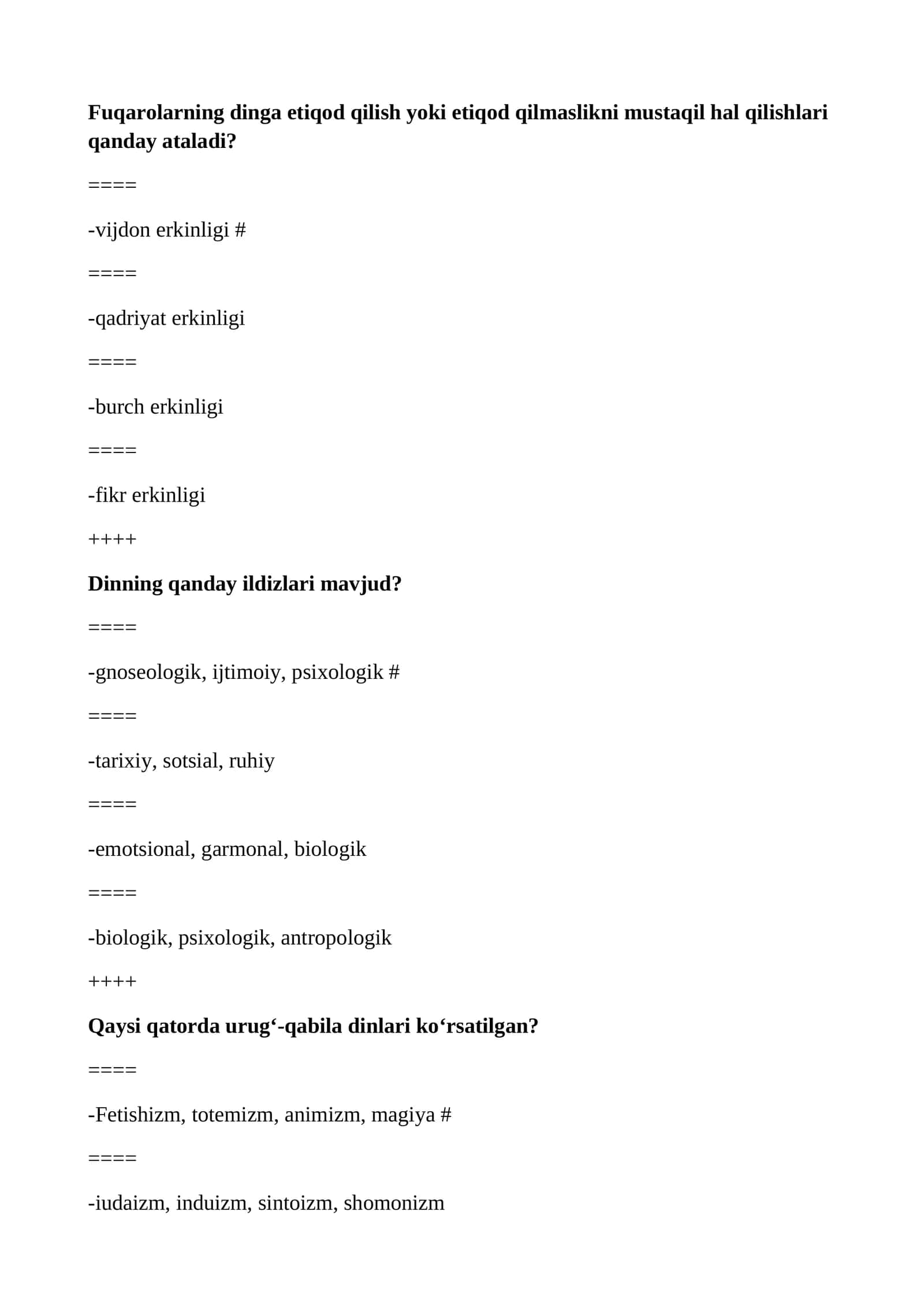 uchta kerakli erkinliklar