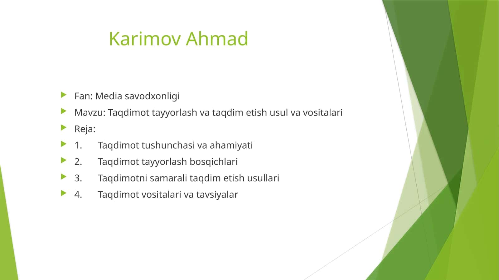 Taqdimot tayyorlash va taqdim etish usullari