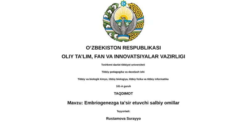 Embriogenezga taʼsir etuvchi salbiy omillar