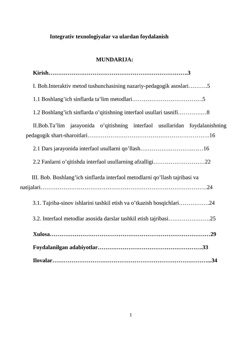 Integrativ texnologiyalar va ulardan foydalanish