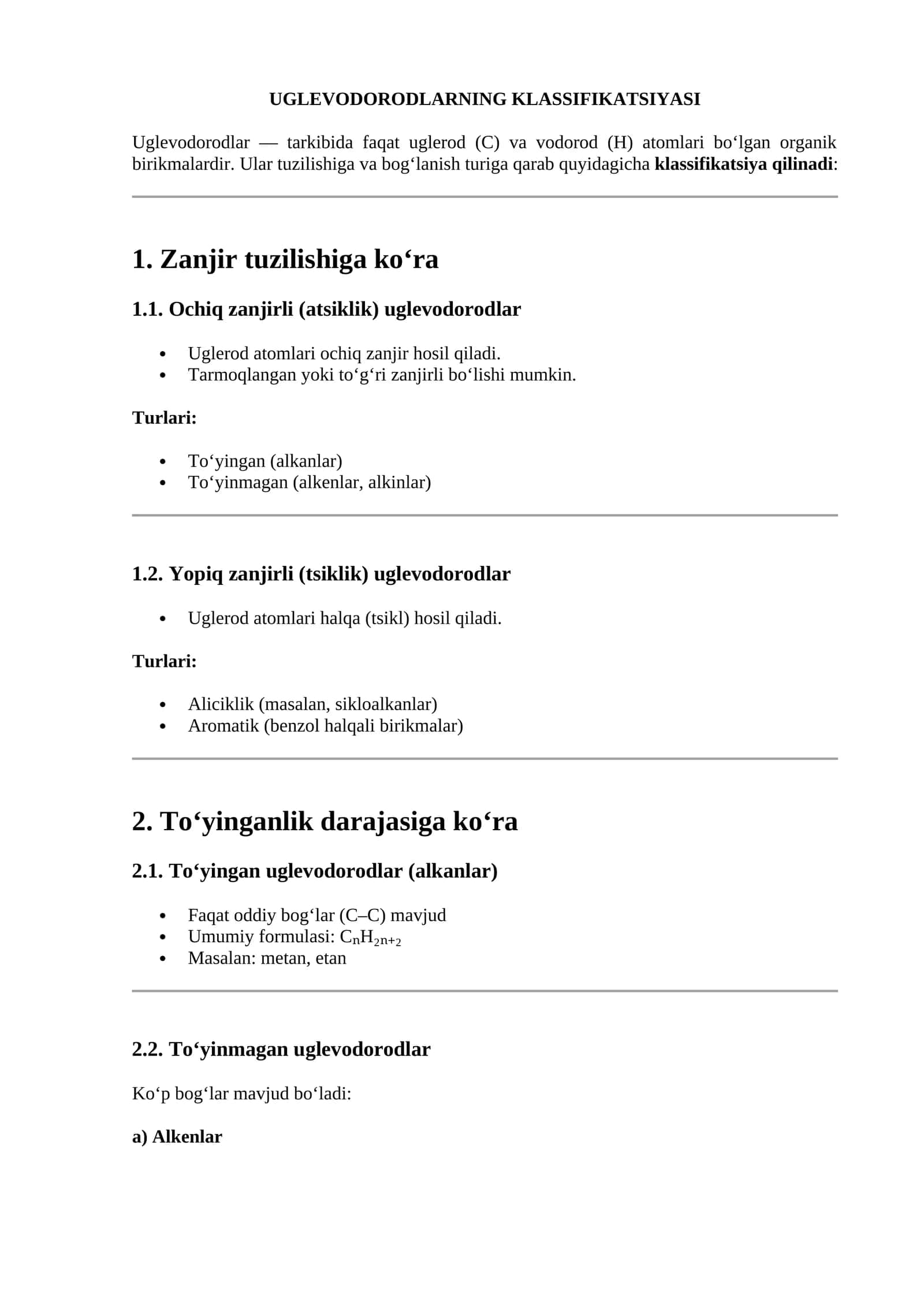 UGLEVODORODLARNING KLASSIFIKATSIYASI