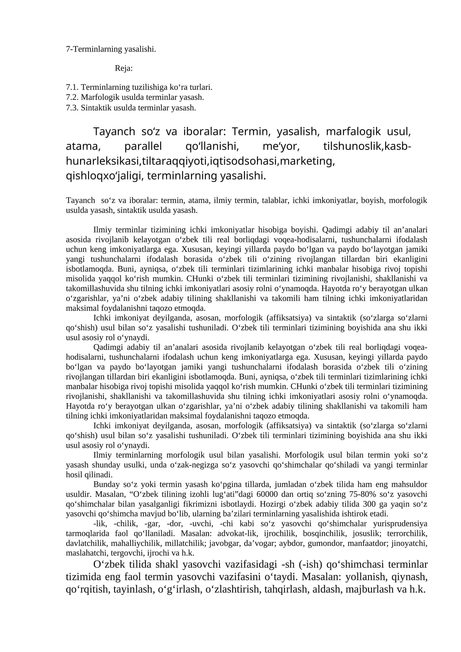 Terminlarning yasalishi