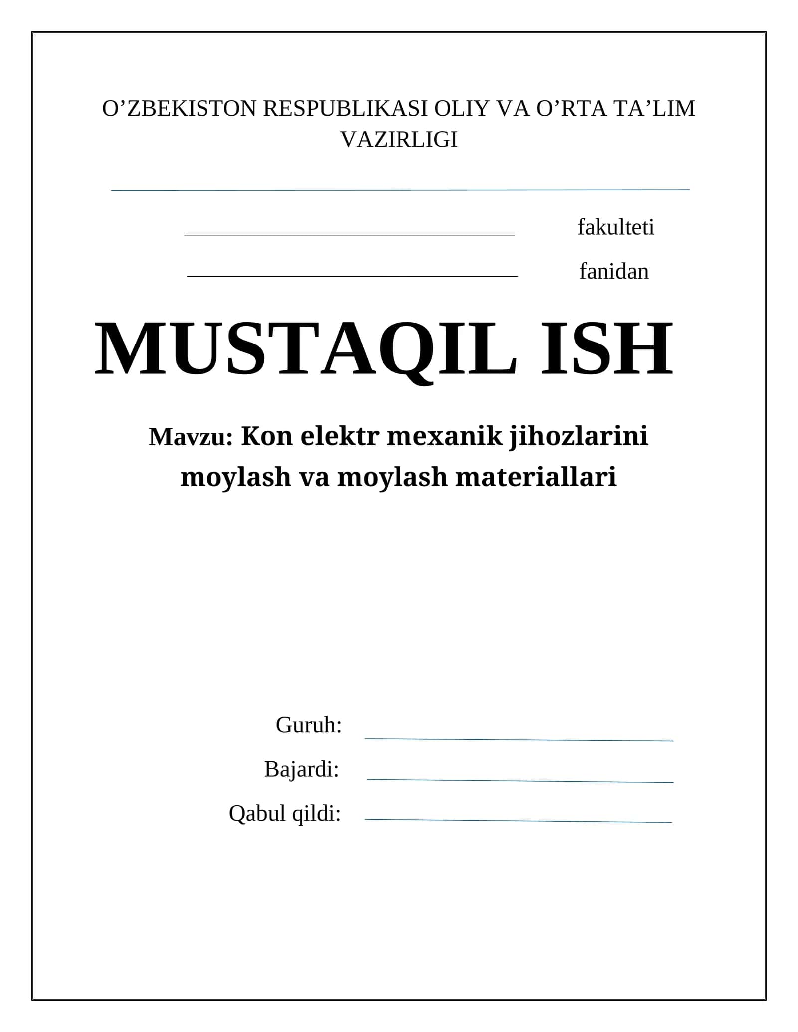 Kon elеktr mехanik jihozlarini moylash va moylash matеriallari