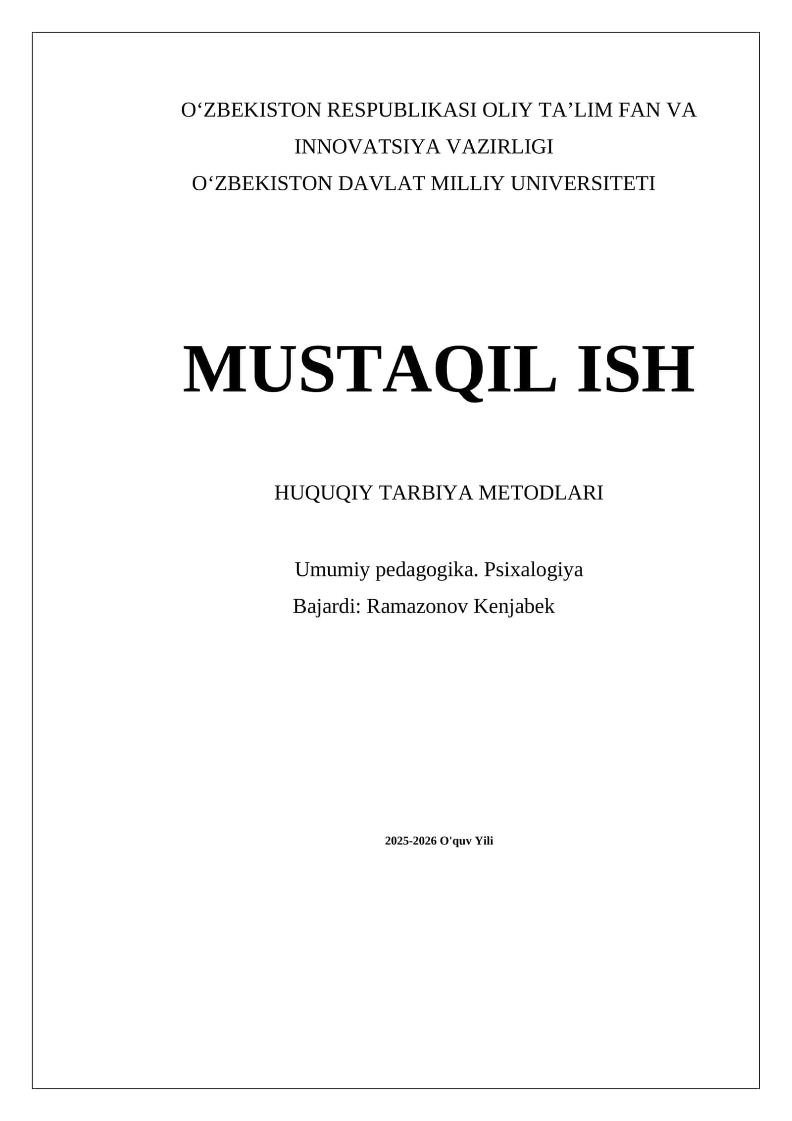 Huquqiy Tarbiya Metodlari