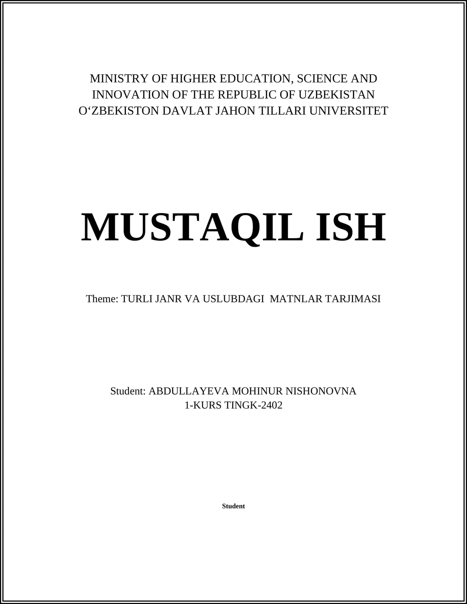 TURLI JANR VA USLUBDAGI MATNLAR TARJIMASI