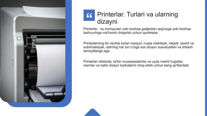 printerlar asosiy turlari