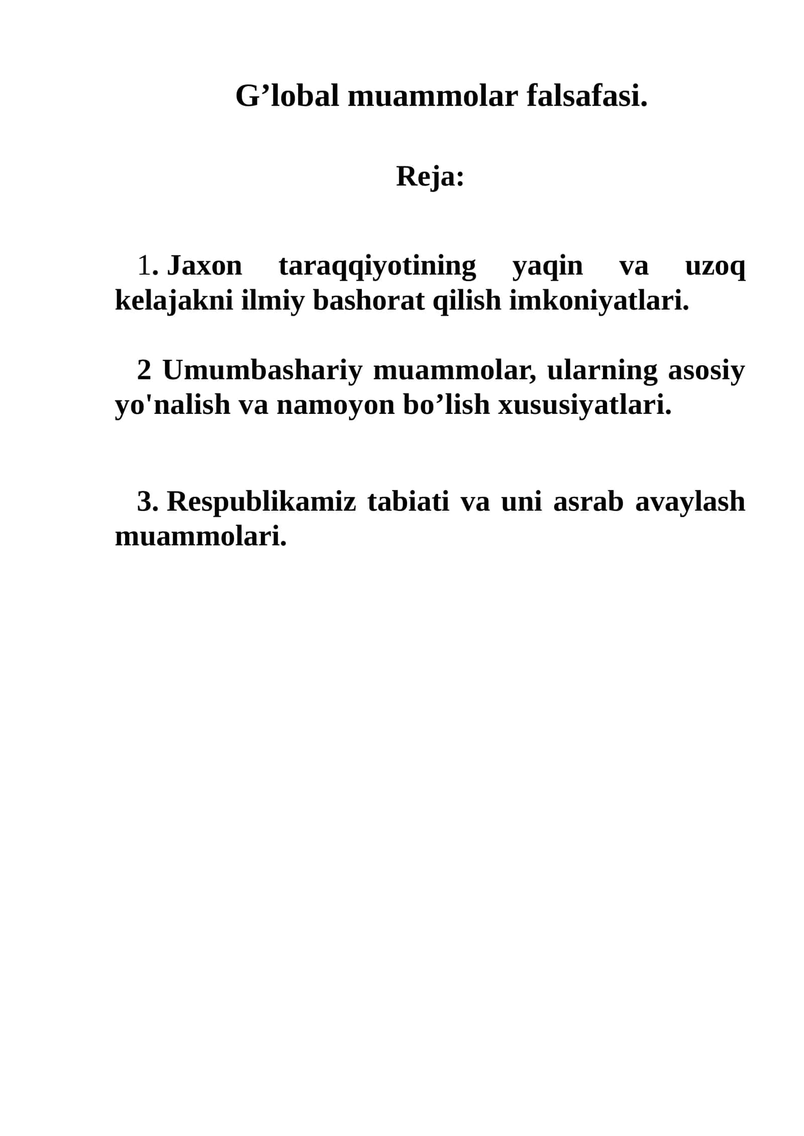 G’lobal muammolar falsafasi
