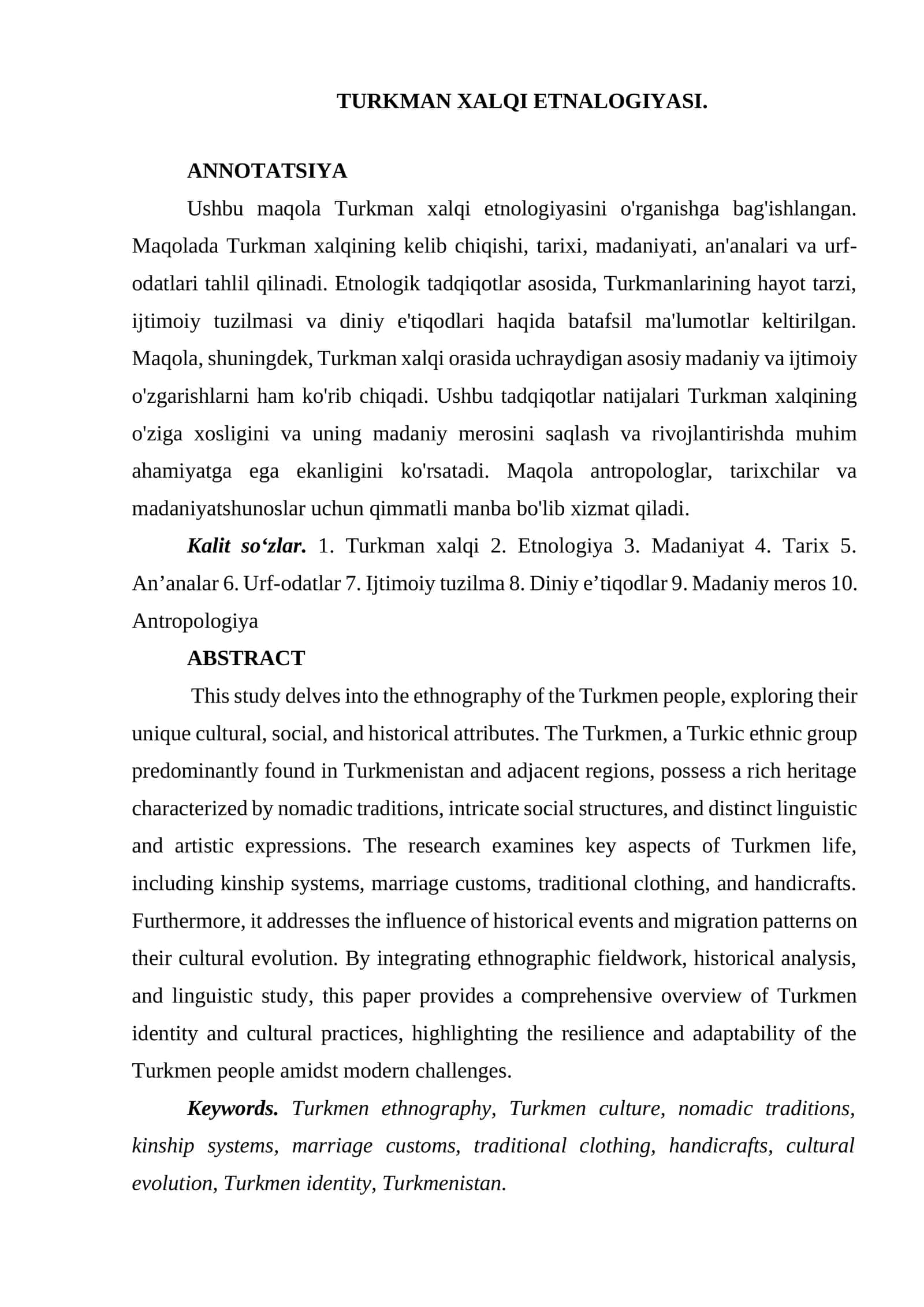 TURKMAN XALQI ETNALOGIYASI