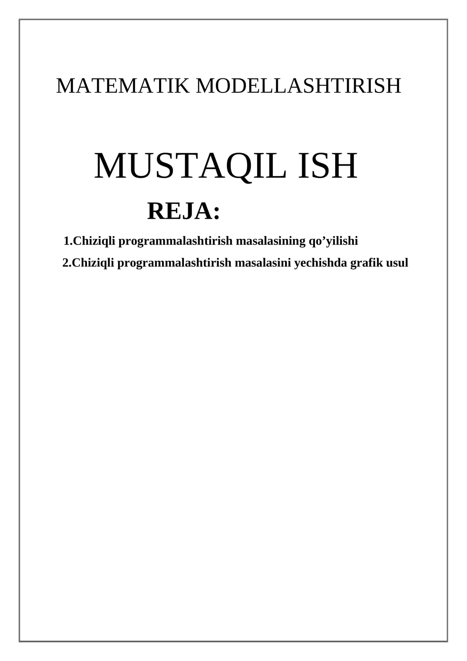 MATEMATIK MODELLASHTIRISH