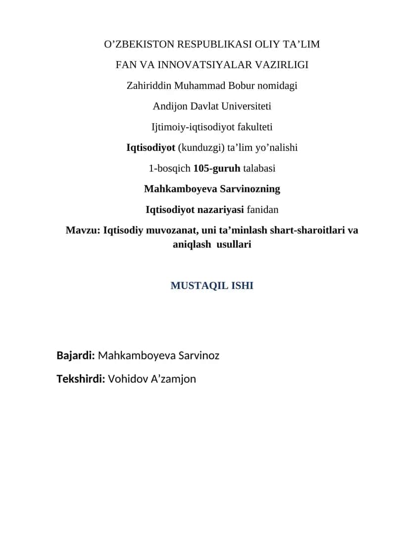 Iqtisodiyot nazariyasi fanidan