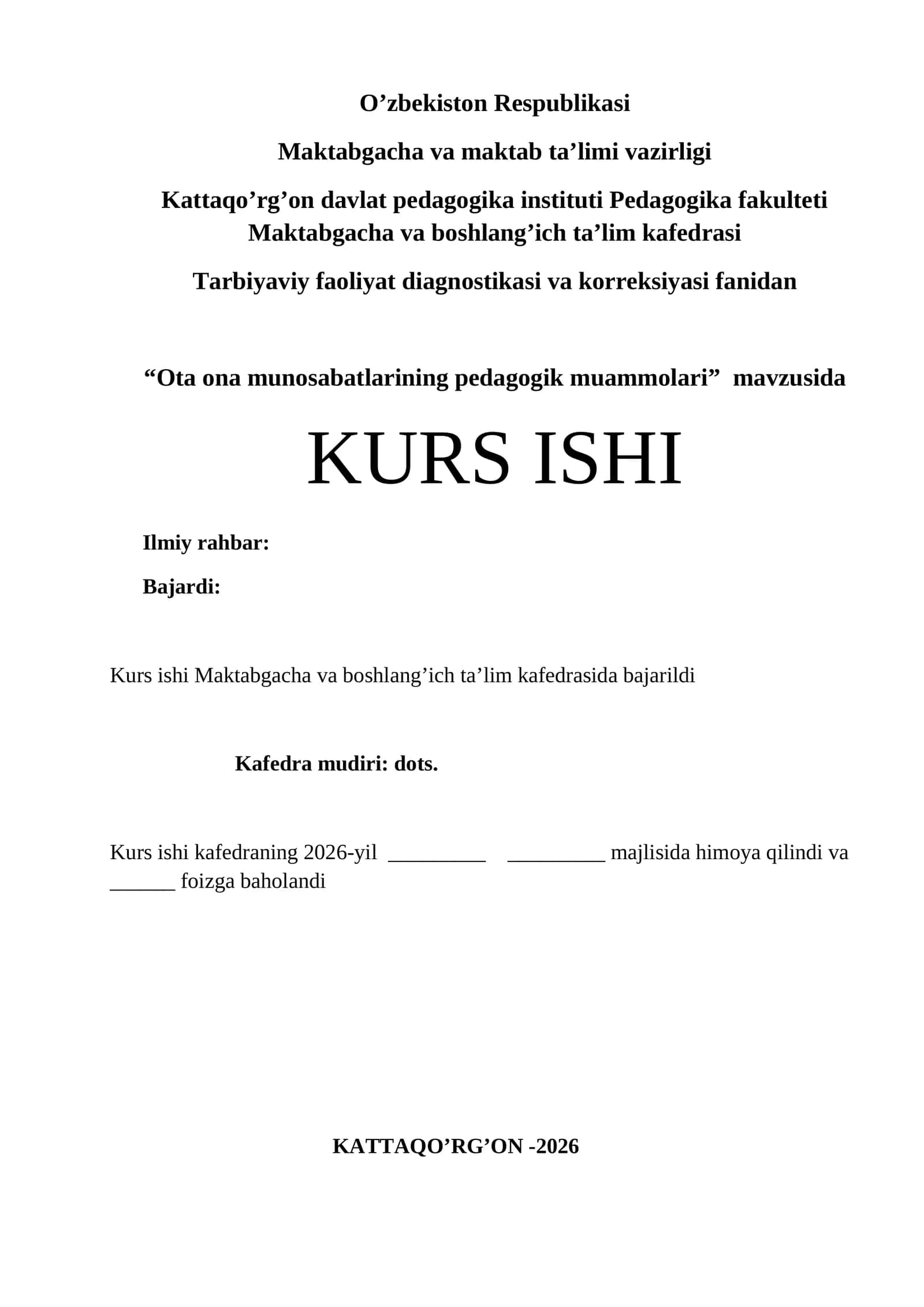 Ota ona munosabatlarining pedagogik muammolari