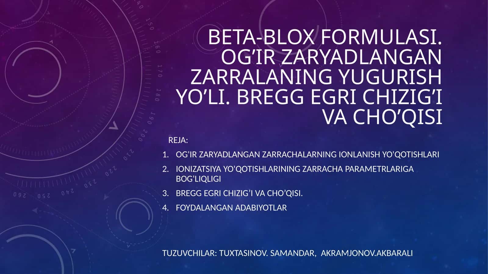 Bete-Blox formulasi. Og’ir zaryadlangan zarralaning yugurish yo’li. Bregg egri chizig'i