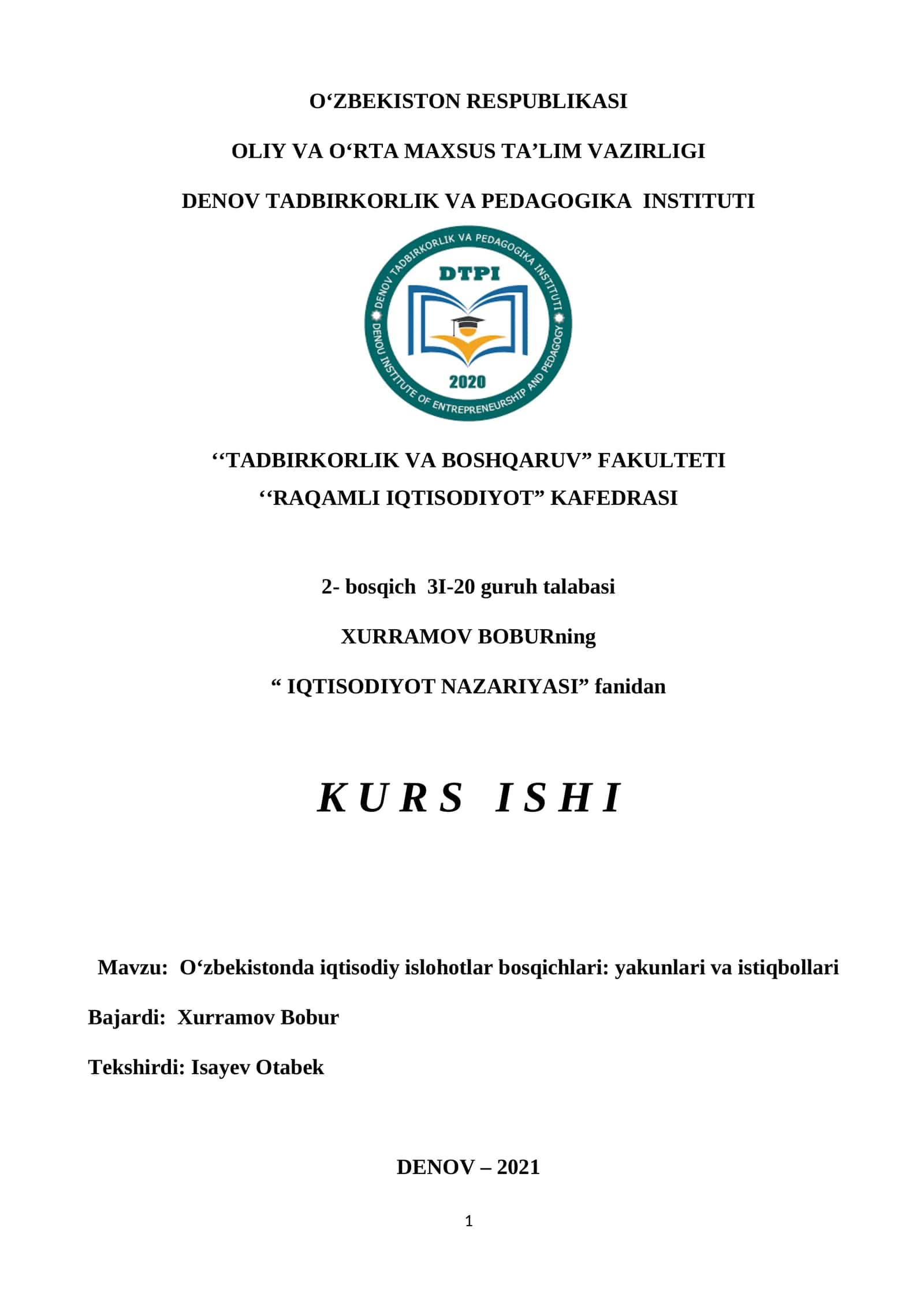 O‘zbekistonda iqtisodiy islohotlar bosqichlari: yakunlari va istiqbollari