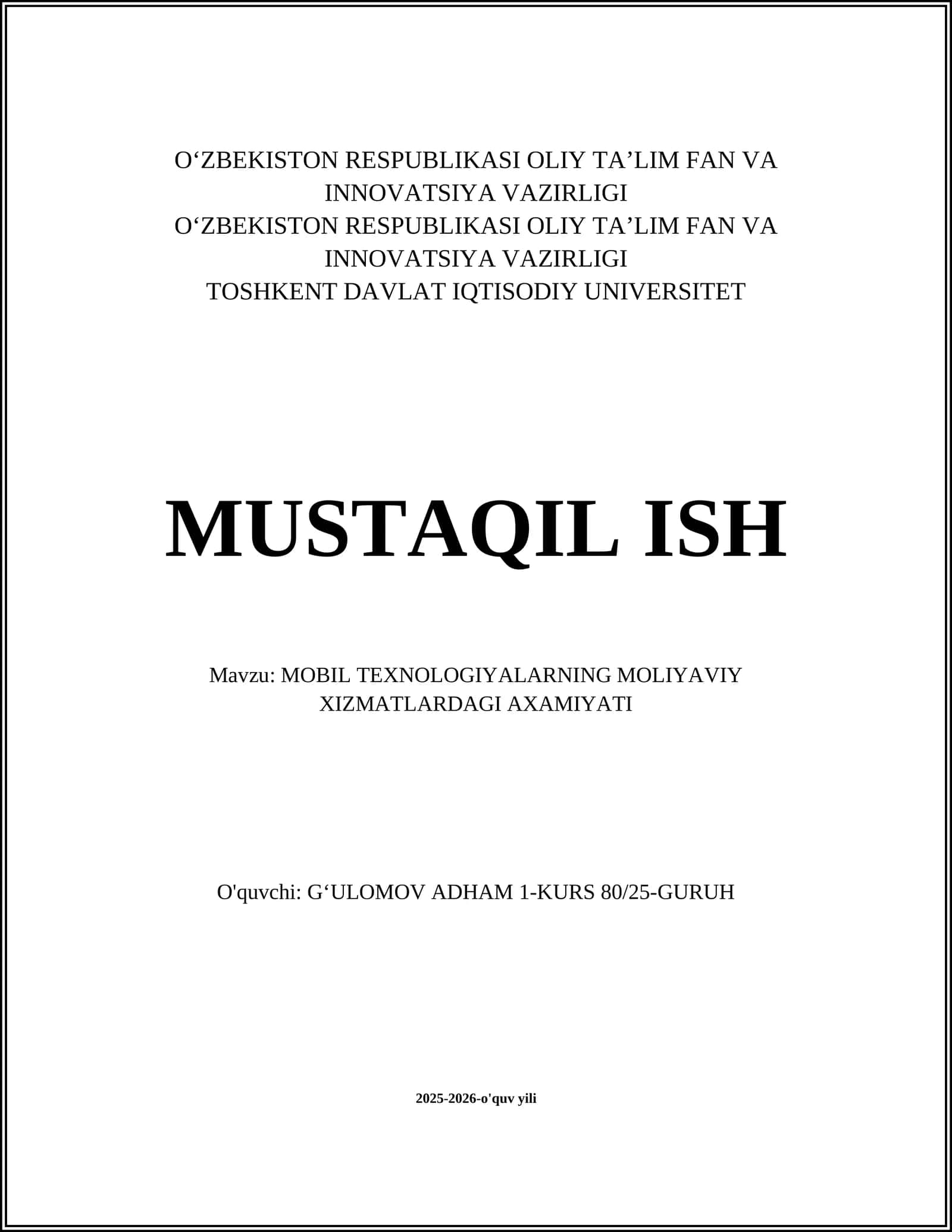 MOBIL TEXNOLOGIYALARNING MOLIYAVIY XIZMATLARDAGI AXAMIYATI