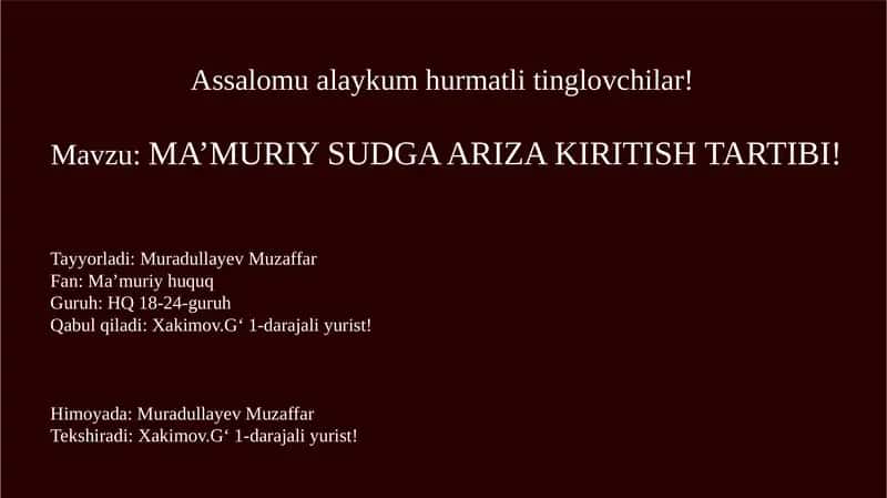 MA’MURIY SUDGA ARIZA KIRITISH TARTIBI