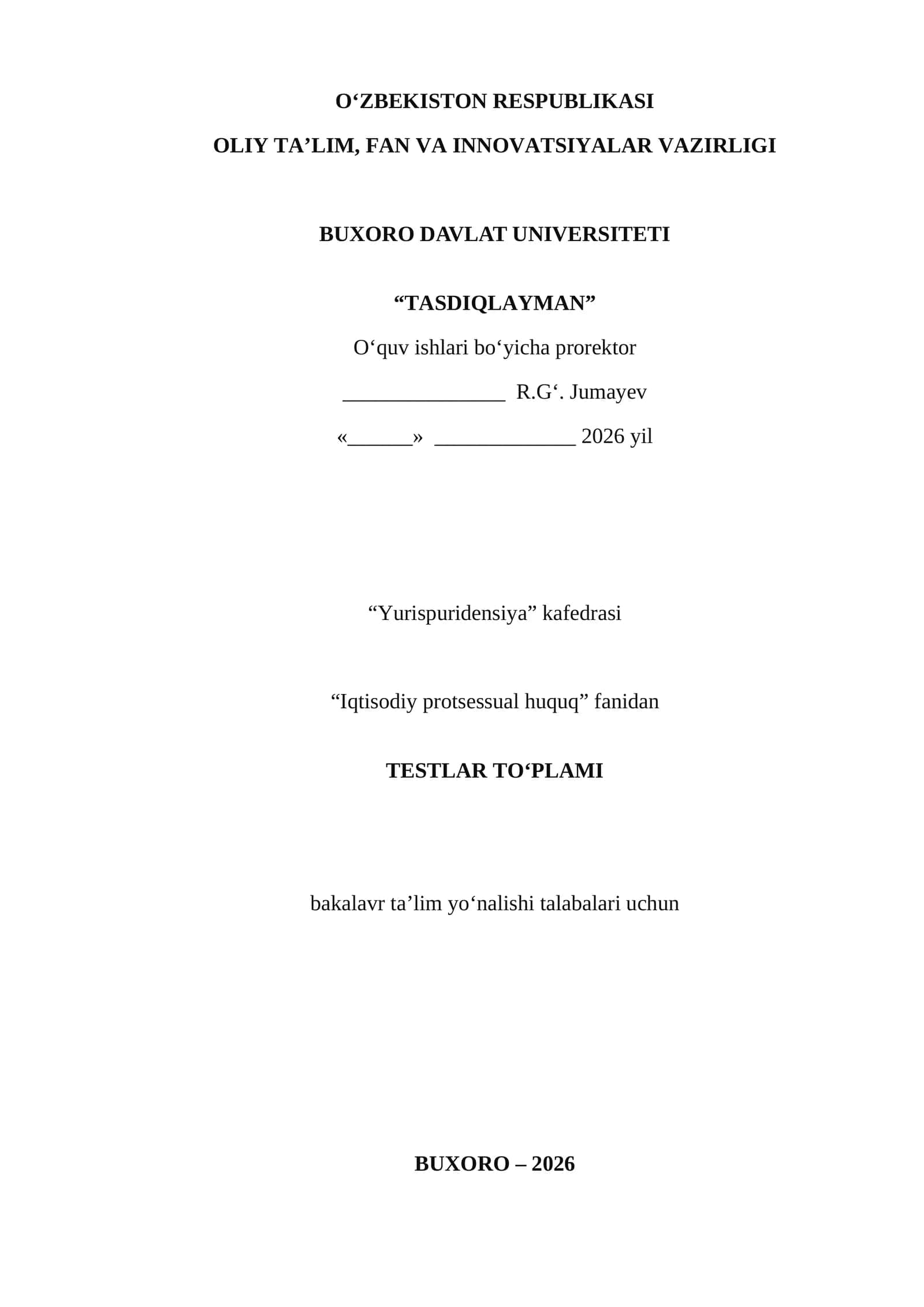 Iqtisodiy protsessual huquq fanidan testlar