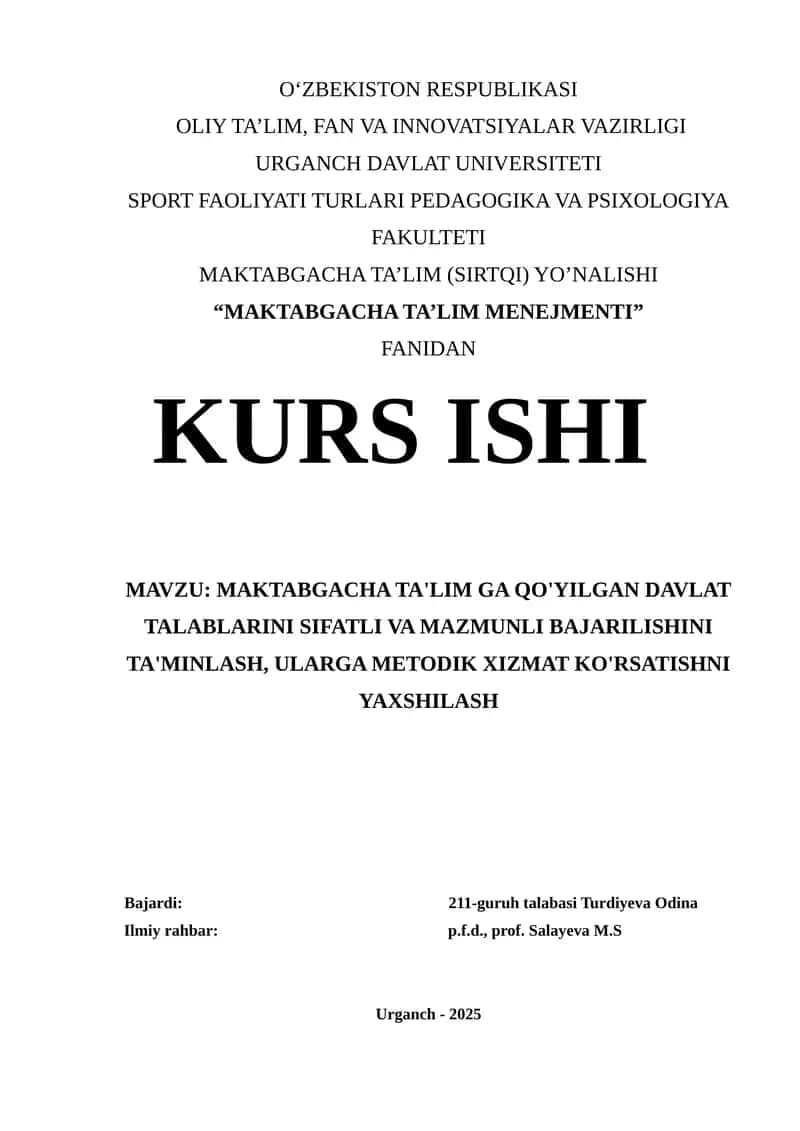 MAKTABGACHA TA'LIM MENEJMENTI