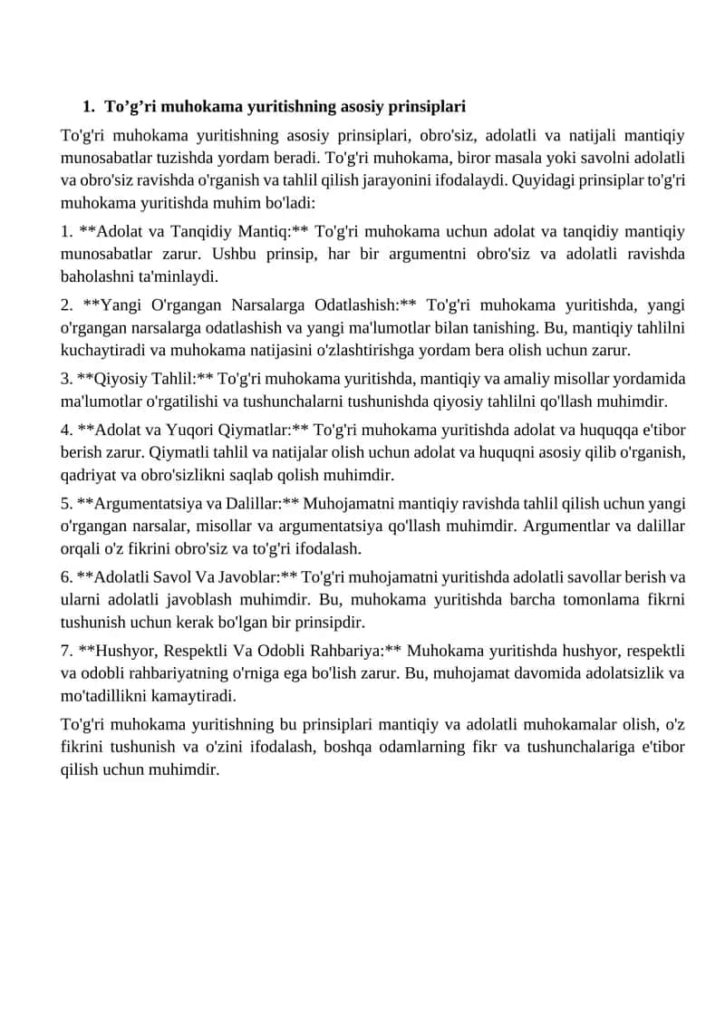 To’g’ri muhokama yuritishning asosiy prinsiplari