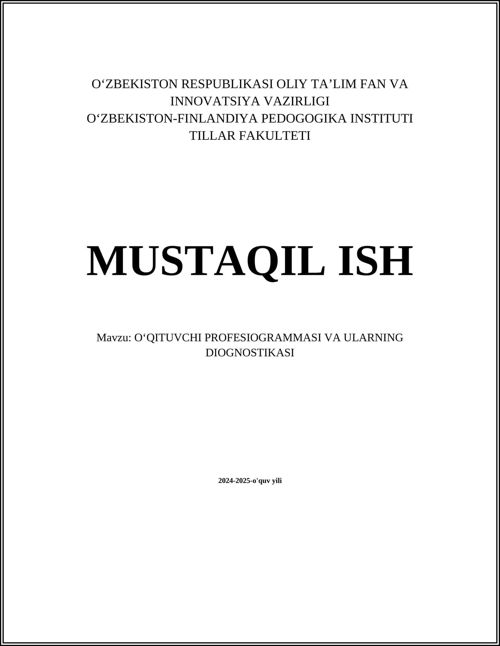 OʻQITUVCHI PROFESIOGRAMMASI VA ULARNING DIOGNOSTIKASI