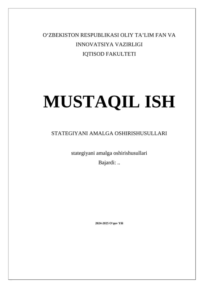 Strategiyani amalga oshirishusullari