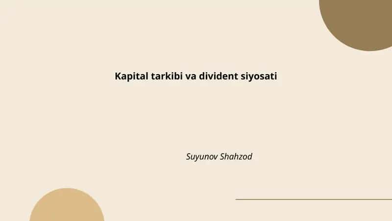 Kapital Tarkibi va Divident Siyosati