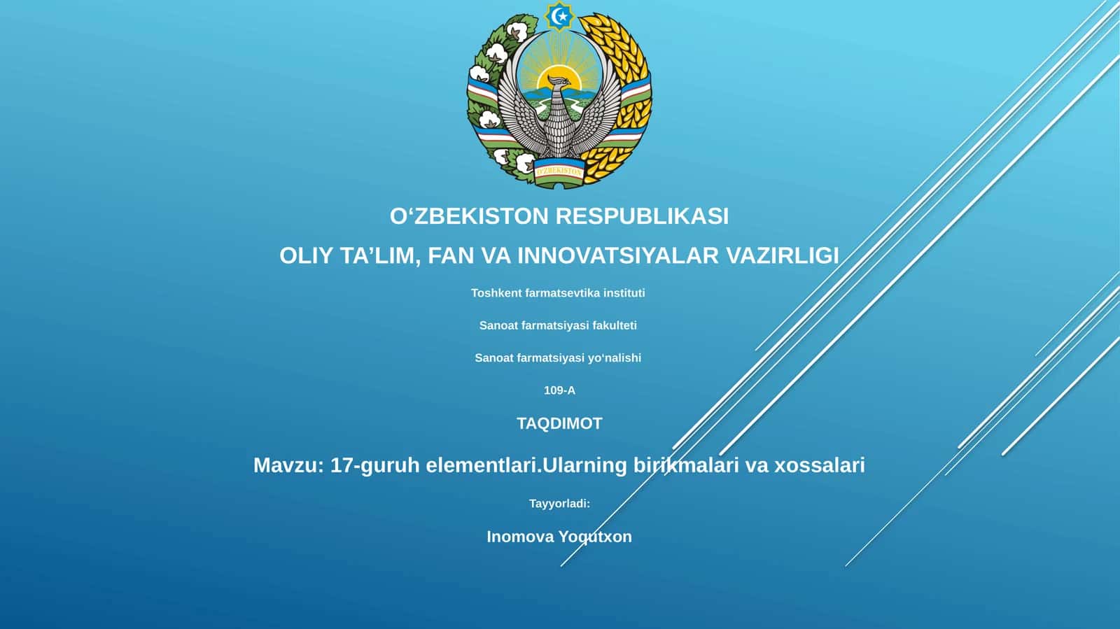 17-guruh elementlari.Ularning birikmalari va xossalari