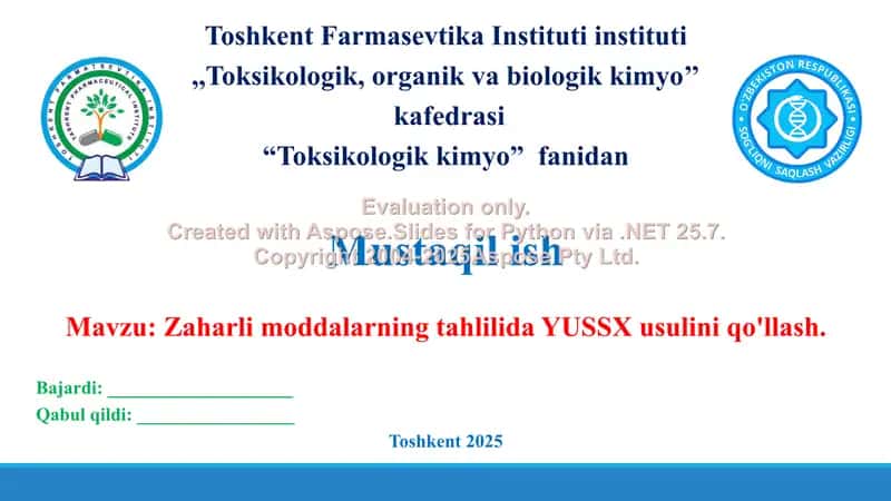 5. Zaharli moddalarning tahlilida YUSSX usulini qo'llash. Venn diagrammasi.