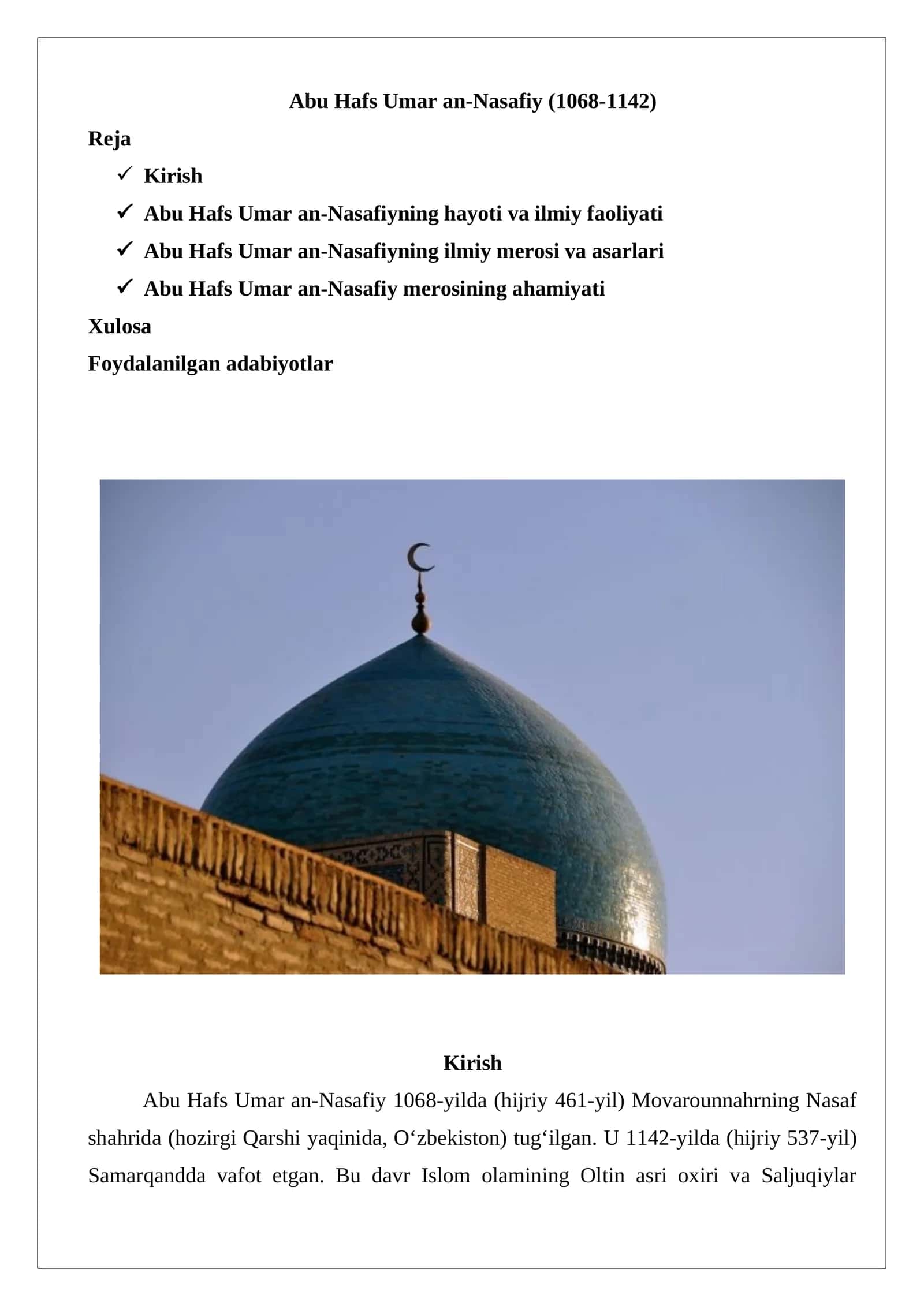 Abu Hafs Umar an-Nasafiy (1068-1142)