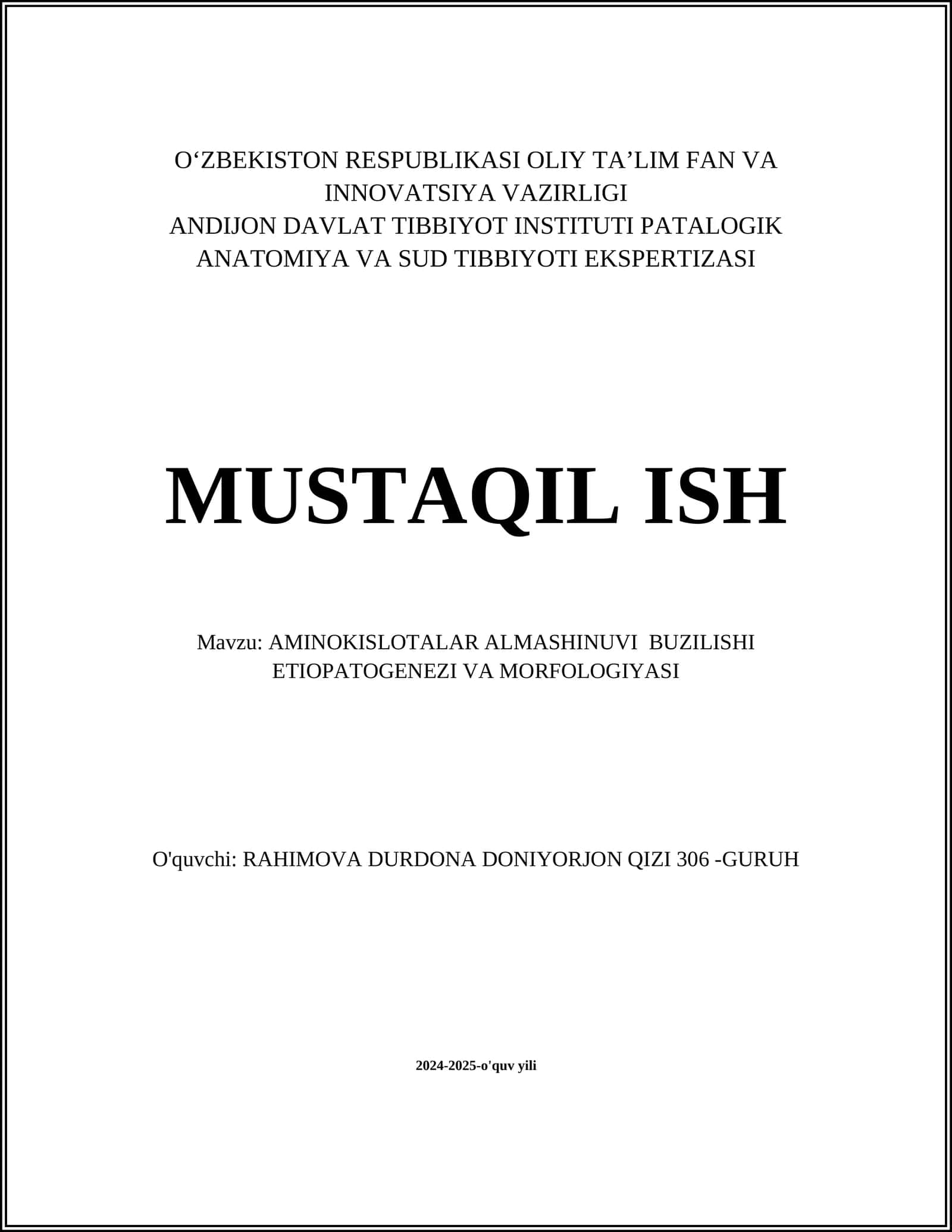AMINOKISLOTALAR ALMASHINUVI BUZILISHI ETIOPATOGENEZI VA MORFOLOGIYASI