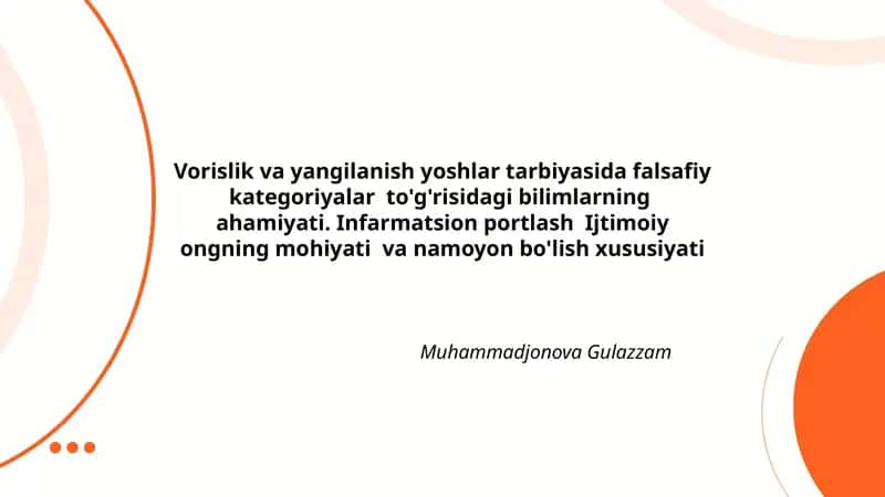 Vorislik va yangilanish yoshlar tarbiyasida falsafiy kategoriyalar