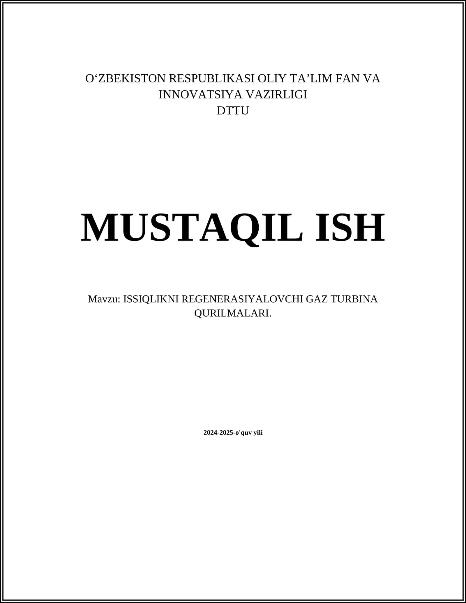 ISSIQLIKNI REGENERASIYALOVCHI GAZ TURBINA QURILMALARI