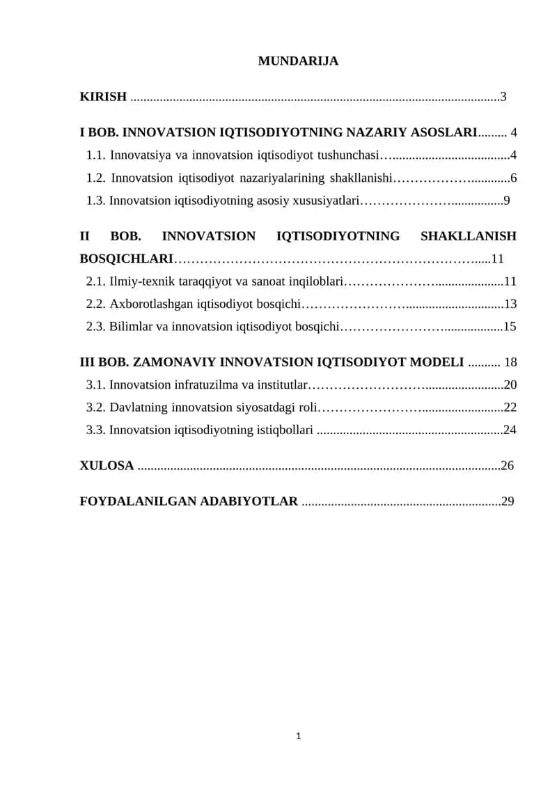 innovatsion iqtisodiyot nazariy asoslari