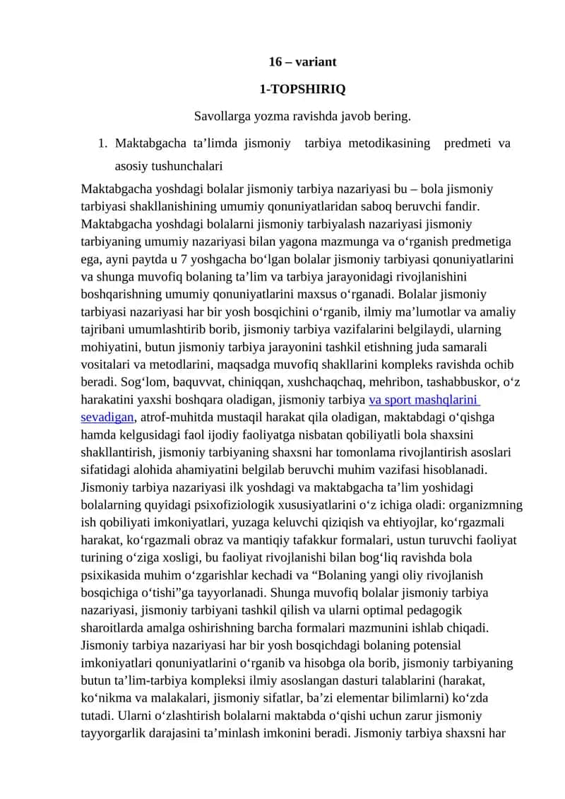 Maktabgacha ta’limda jismoniy tarbiya metodikasi