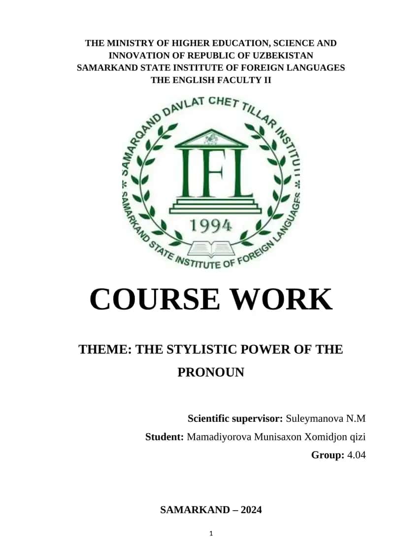 THE STYLISTIC POWER OF THE PRONOUN
