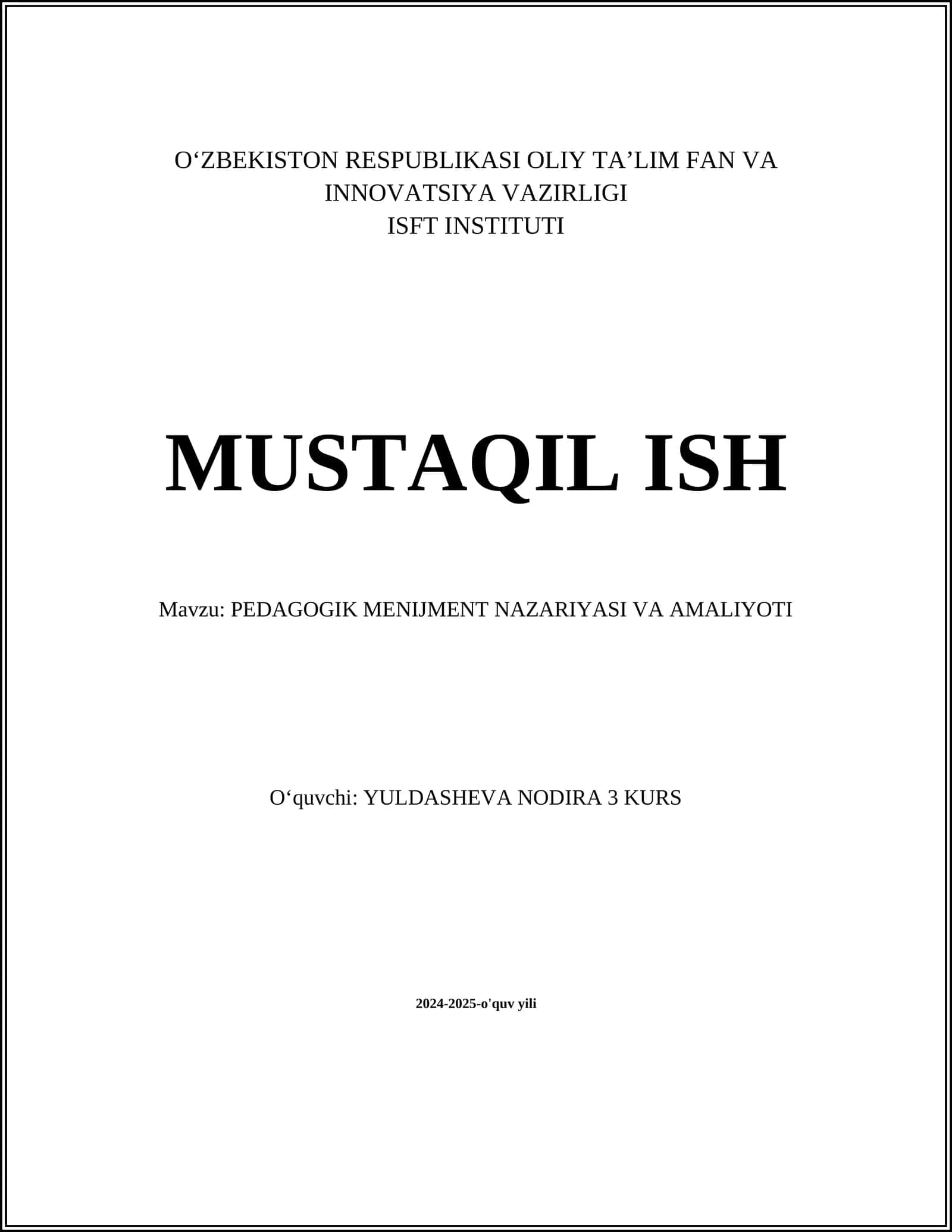 PEDAGOGIK MENIJMENT NAZARIYASI VA AMALIYOTI