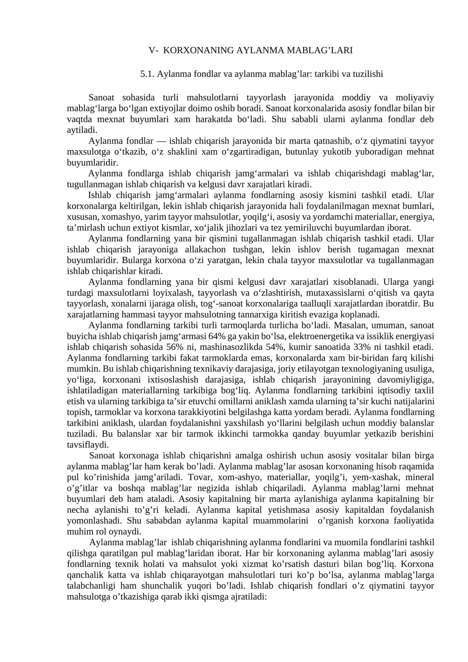 Aylanma Fondlar va Mablag'lar
