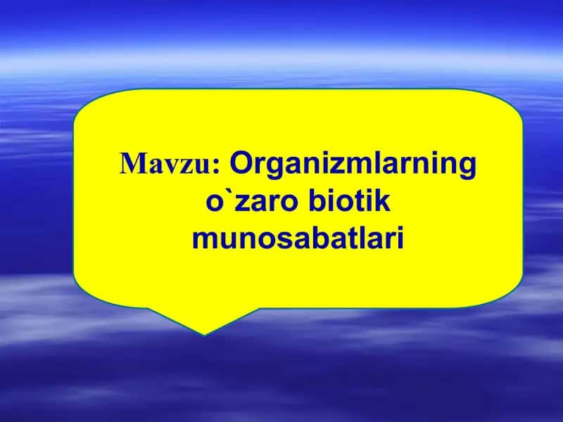 Organizmlarning o`zaro biotik munosabatlari