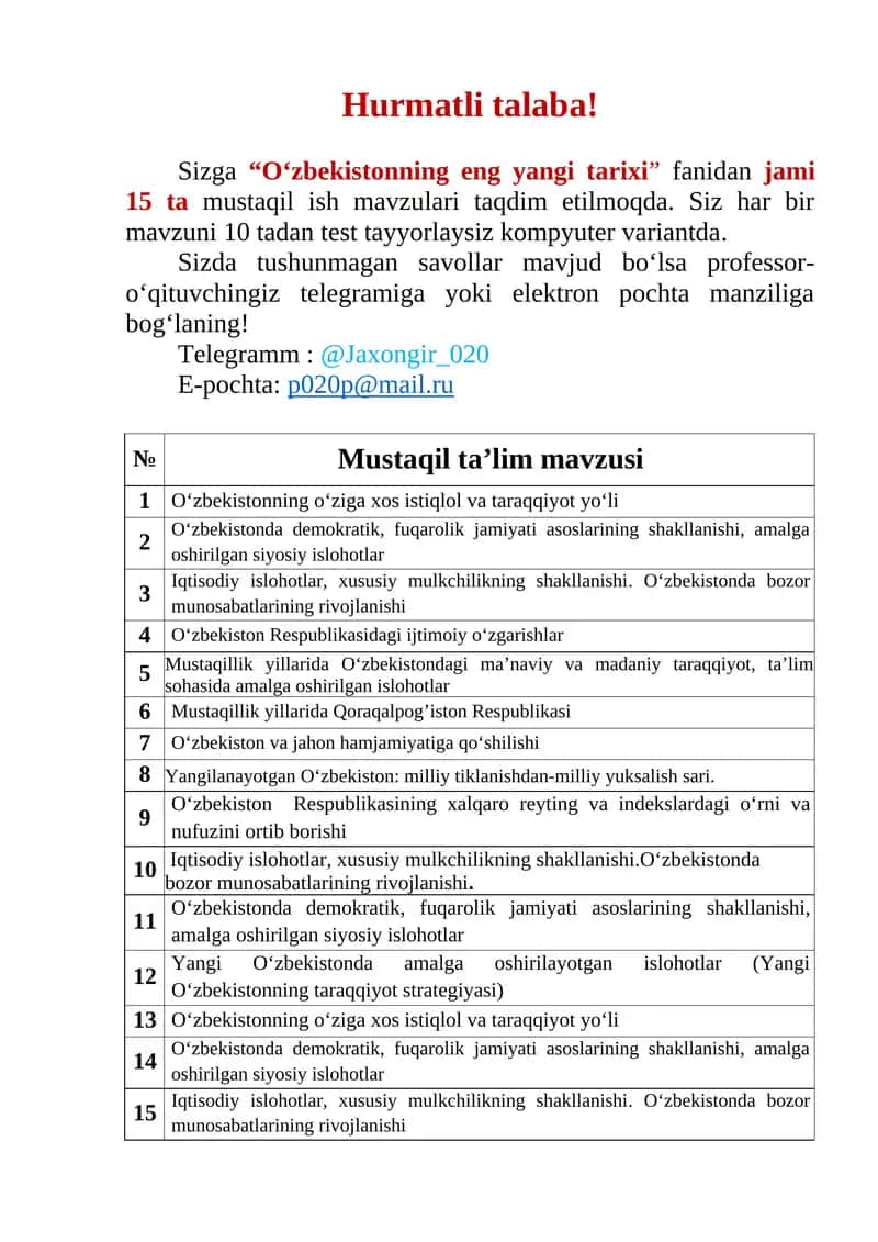 O‘zbekistonning eng yangi tarixi