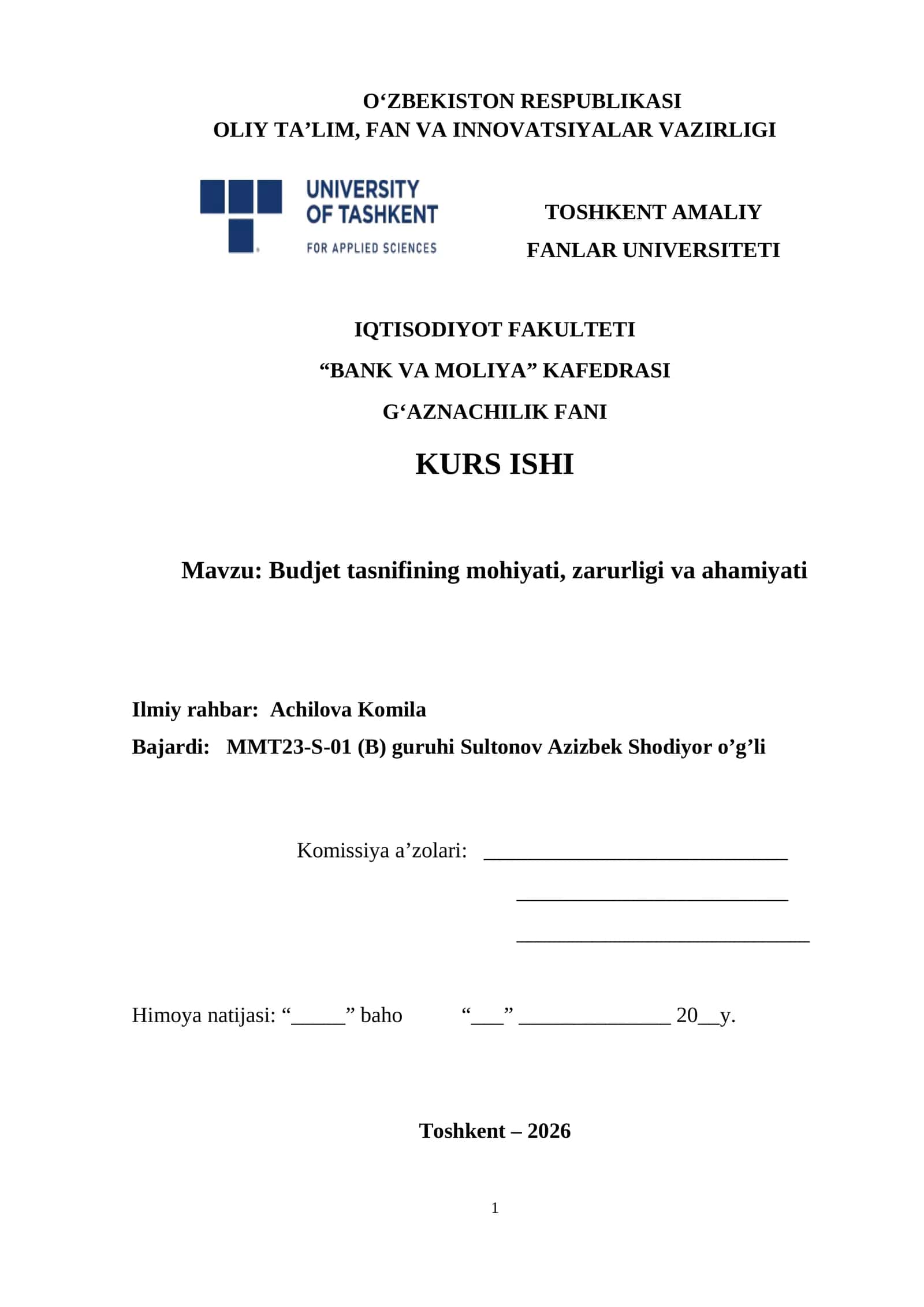 Byudjet tasnifining ahamiyati, tasnifi va dolzarbligi