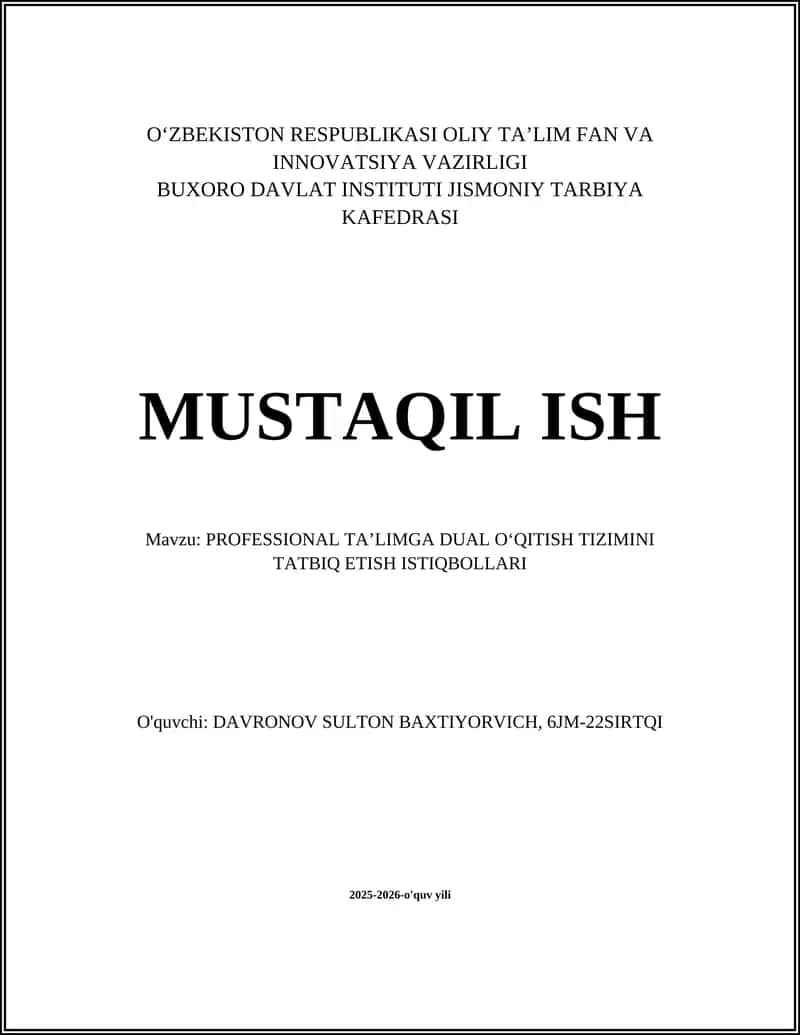 Dual o‘qitish tizimining huquqiy-asoslari va normativ bazasi