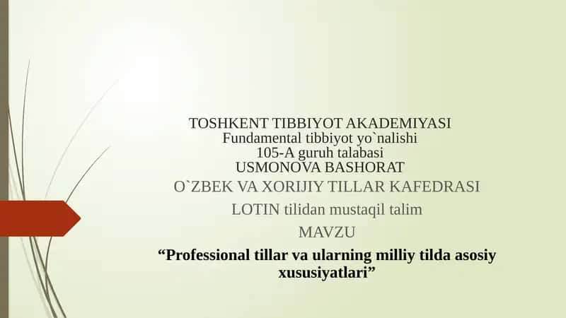 Professional tillar va ularning milliy tilda asosiy xususiyatlari