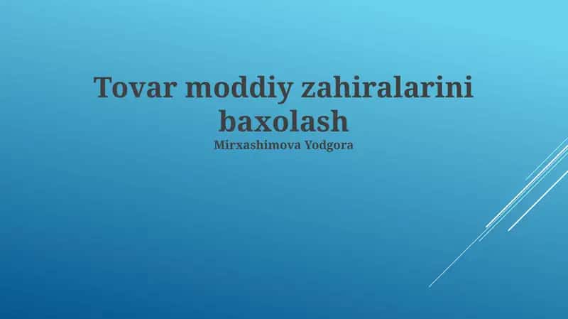 Materiallar Zaxiralarini Baholash Usullari