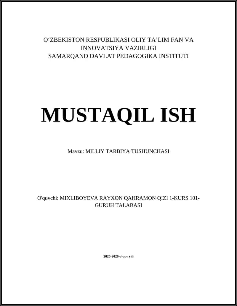 MILLIY TARBIYA TUSHUNCHASI