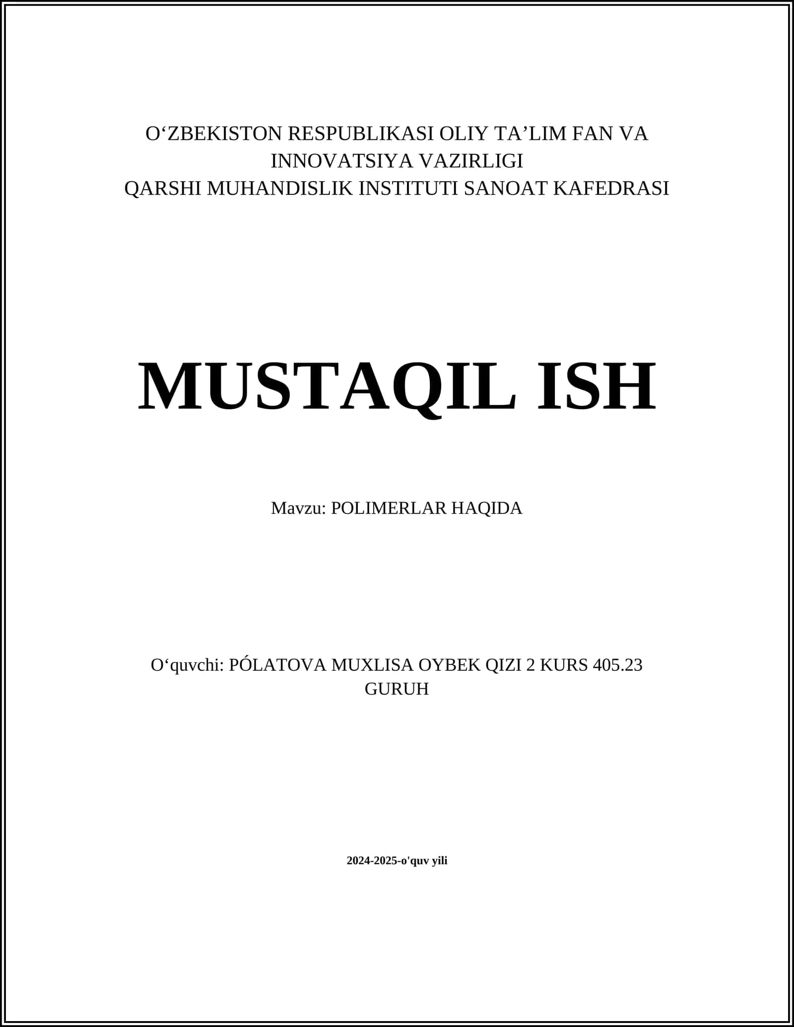 POLIMERLAR HAQIDA