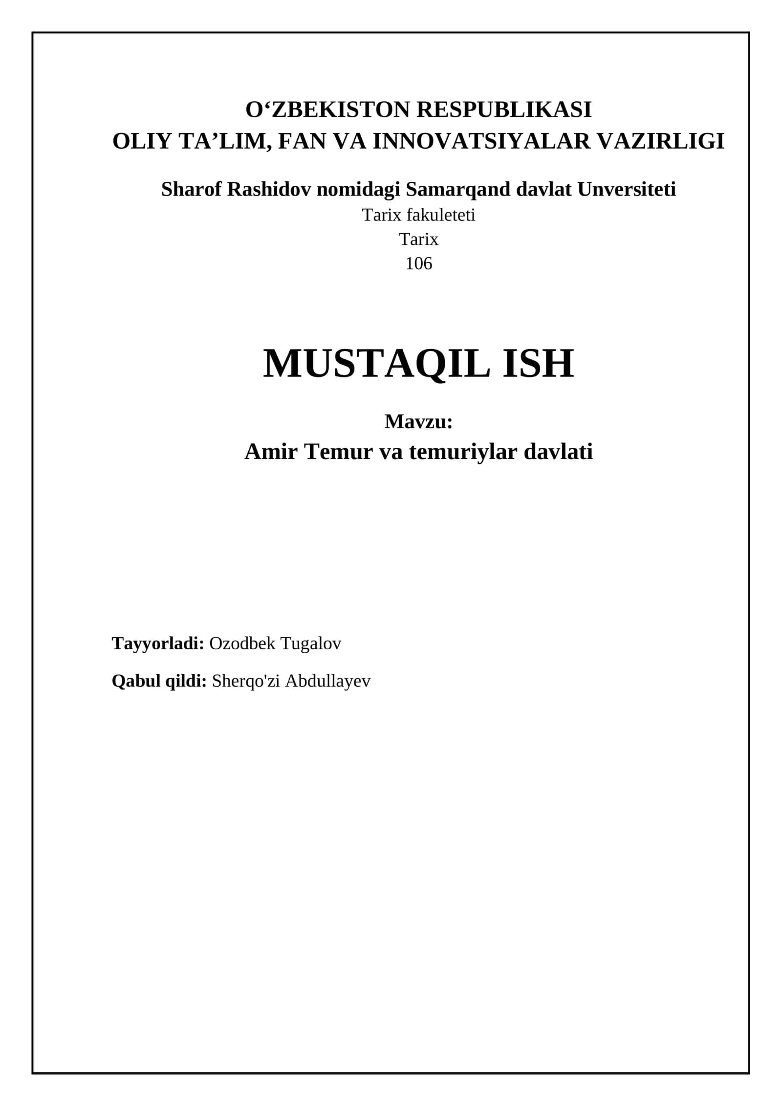 Amir Temur: Tarjimai Holi