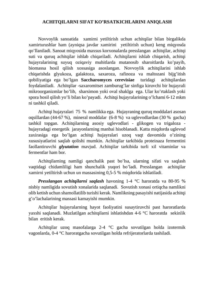 Achitqilarni Sifat Ko’rsatkichlarini Aniqlash